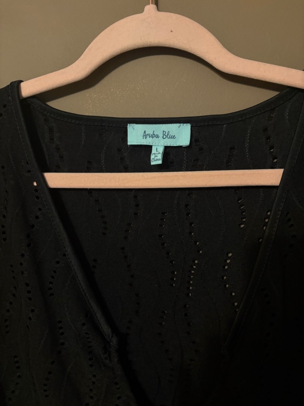 Black Eyelet V-Neck Swim Coverup - Picture 6 of 6